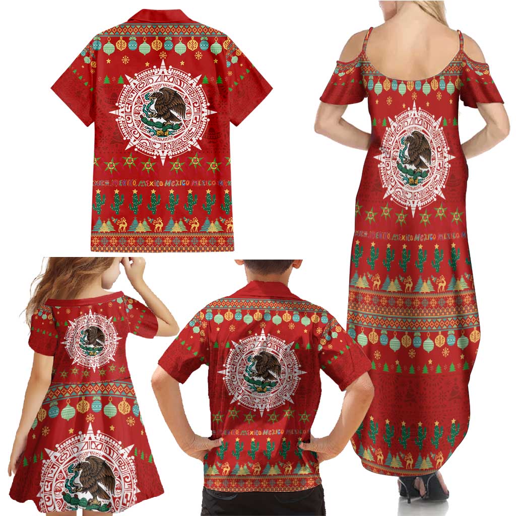 Mexico Merry Christmas Family Matching Summer Maxi Dress and Hawaiian Shirt Mexican Cultural Emblem Xmas Style - Polynesian Pride
