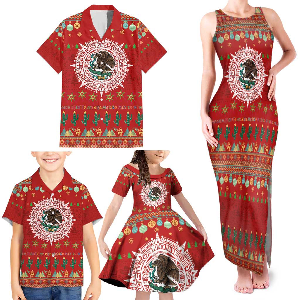 Mexico Merry Christmas Family Matching Tank Maxi Dress and Hawaiian Shirt Mexican Cultural Emblem Xmas Style - Polynesian Pride