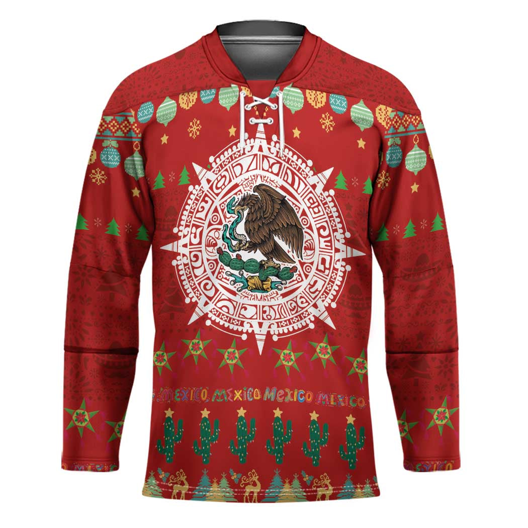 Mexico Merry Christmas Hockey Jersey Mexican Cultural Emblem Xmas Style - Polynesian Pride