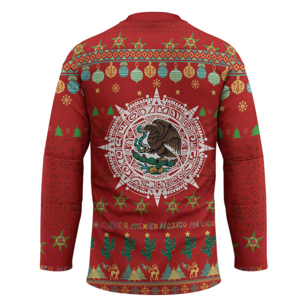 Mexico Merry Christmas Hockey Jersey Mexican Cultural Emblem Xmas Style - Polynesian Pride