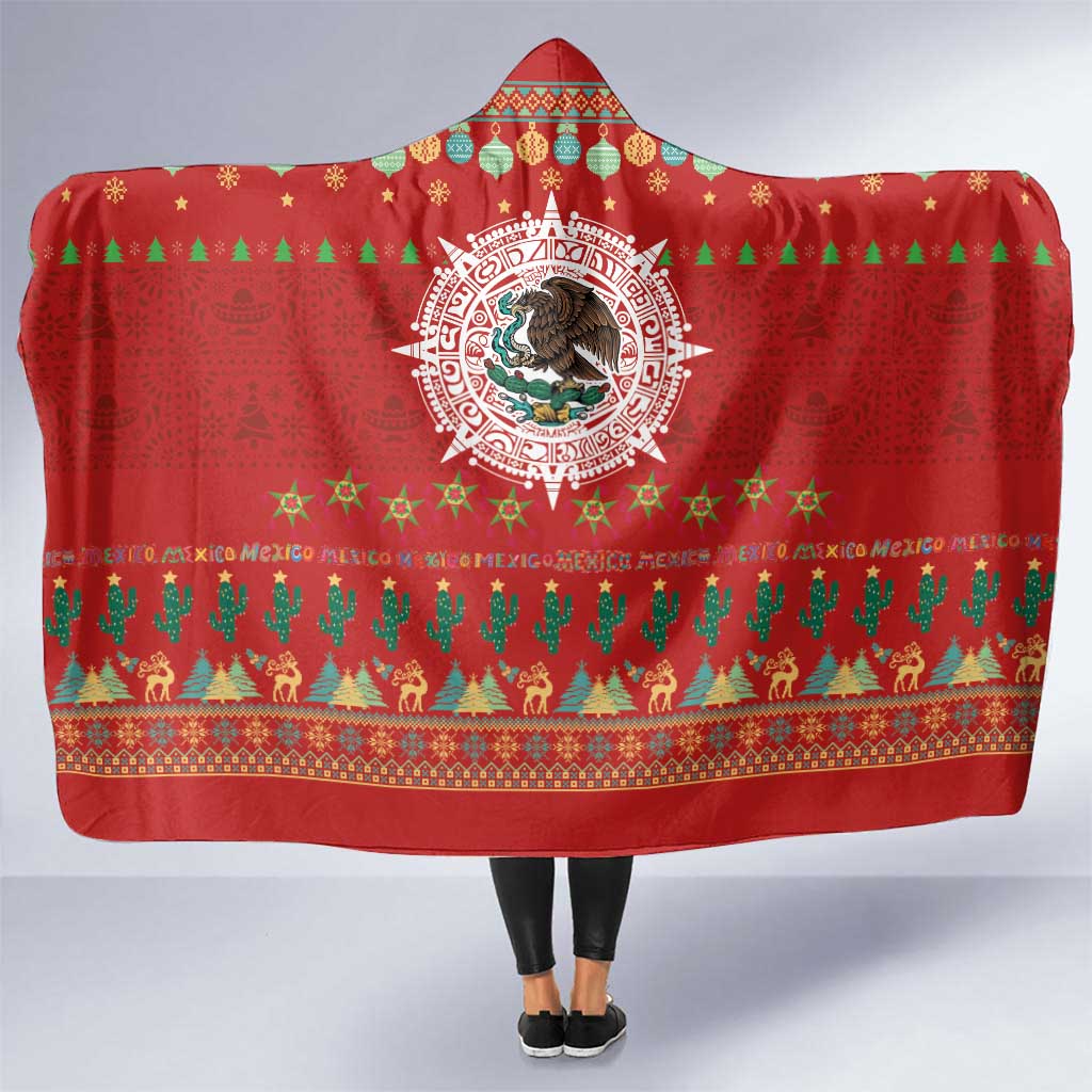 Mexico Merry Christmas Hooded Blanket Mexican Cultural Emblem Xmas Style - Polynesian Pride