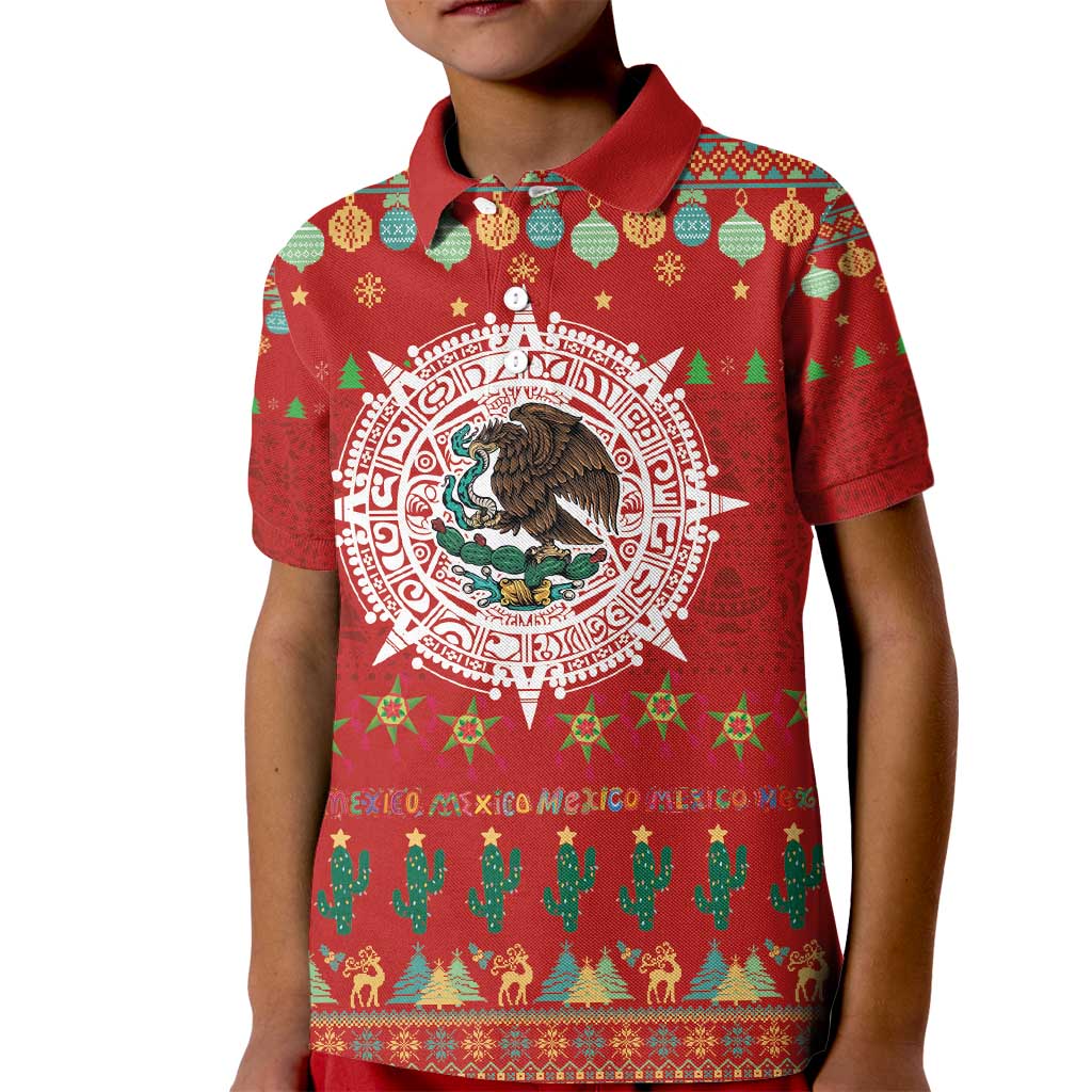 Mexico Merry Christmas Kid Polo Shirt Mexican Cultural Emblem Xmas Style - Polynesian Pride
