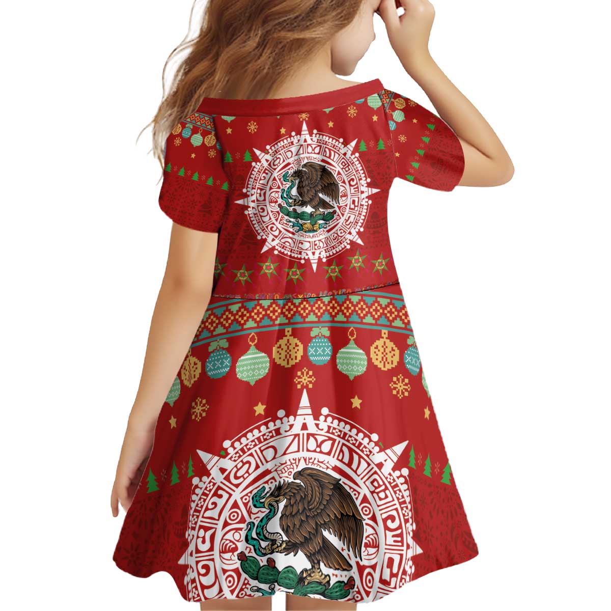 Mexico Merry Christmas Kid Short Sleeve Dress Mexican Cultural Emblem Xmas Style - Polynesian Pride