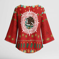 Mexico Merry Christmas Kimono Sleeve Blouse Mexican Cultural Emblem Xmas Style - Polynesian Pride