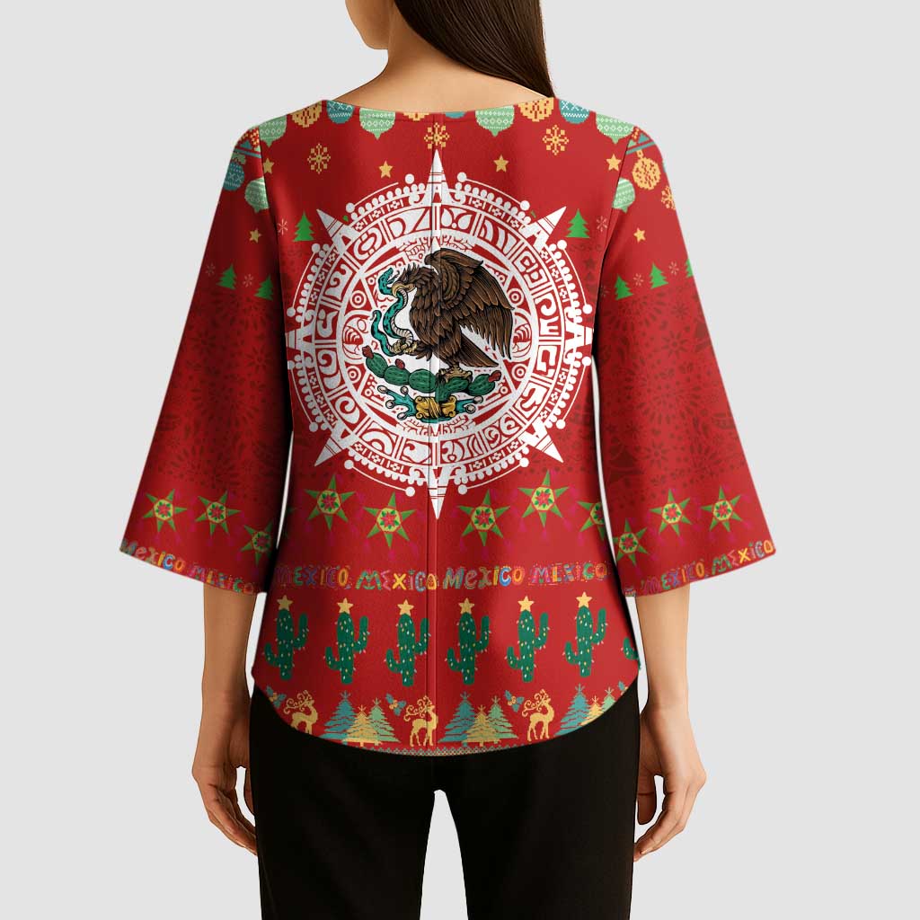 Mexico Merry Christmas Kimono Sleeve Blouse Mexican Cultural Emblem Xmas Style - Polynesian Pride