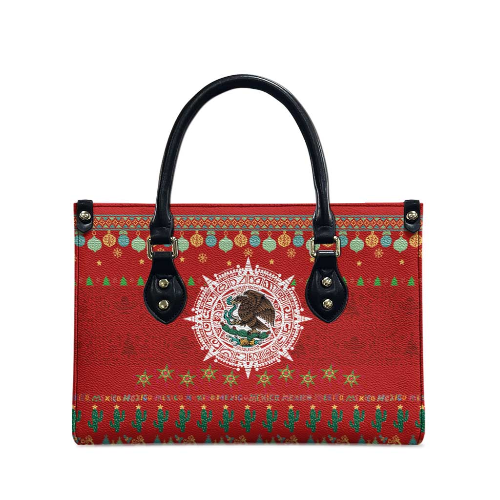Mexico Merry Christmas Leather Bag Mexican Cultural Emblem Xmas Style - Polynesian Pride