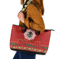 Mexico Merry Christmas Leather Tote Bag Mexican Cultural Emblem Xmas Style - Polynesian Pride
