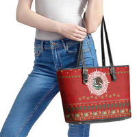 Mexico Merry Christmas Leather Tote Bag Mexican Cultural Emblem Xmas Style - Polynesian Pride