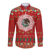 Mexico Merry Christmas Long Sleeve Button Shirt Mexican Cultural Emblem Xmas Style - Polynesian Pride