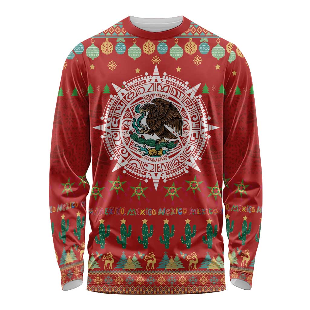 Mexico Merry Christmas Long Sleeve Shirt Mexican Cultural Emblem Xmas Style - Polynesian Pride