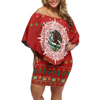 Mexico Merry Christmas Off Shoulder Short Dress Mexican Cultural Emblem Xmas Style - Polynesian Pride