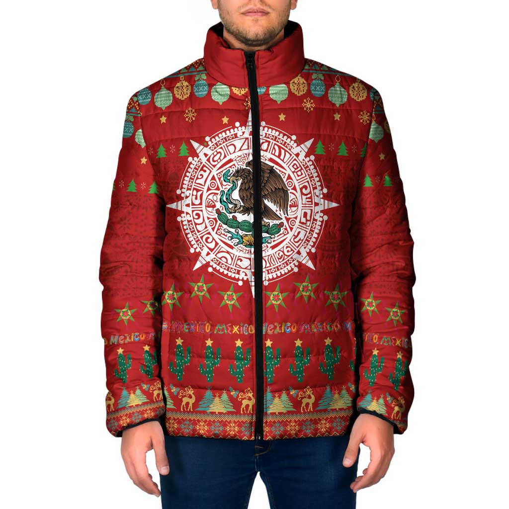 Mexico Merry Christmas Padded Jacket Mexican Cultural Emblem Xmas Style - Polynesian Pride
