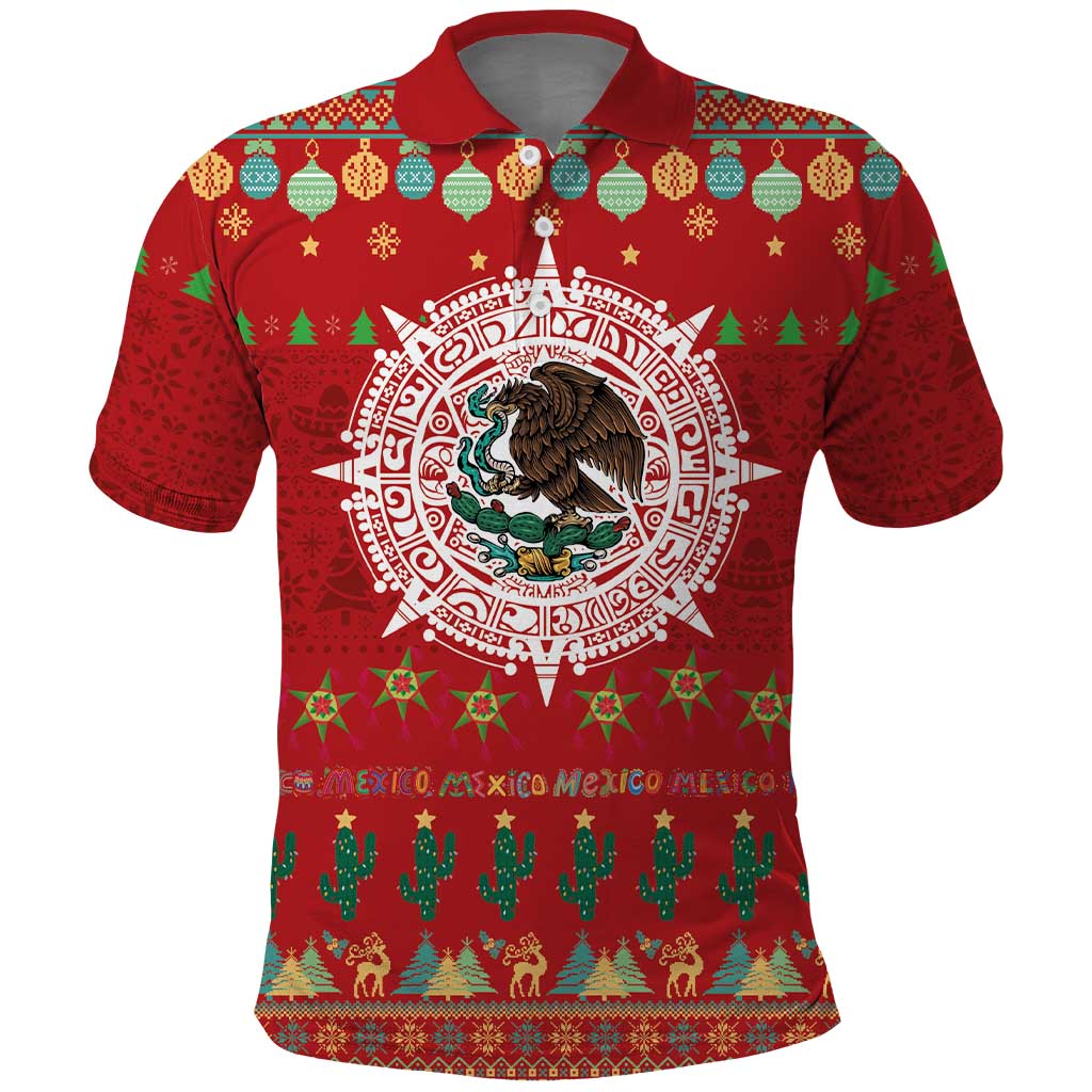 Mexico Merry Christmas Polo Shirt Mexican Cultural Emblem Xmas Style - Polynesian Pride