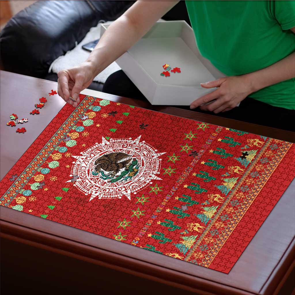 Mexico Merry Christmas Puzzle Mexican Cultural Emblem Xmas Style - Polynesian Pride