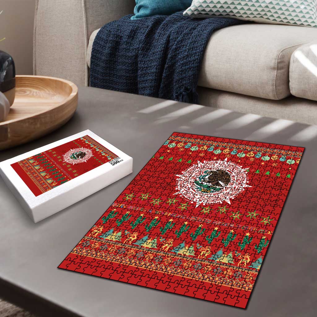 Mexico Merry Christmas Puzzle Mexican Cultural Emblem Xmas Style - Polynesian Pride