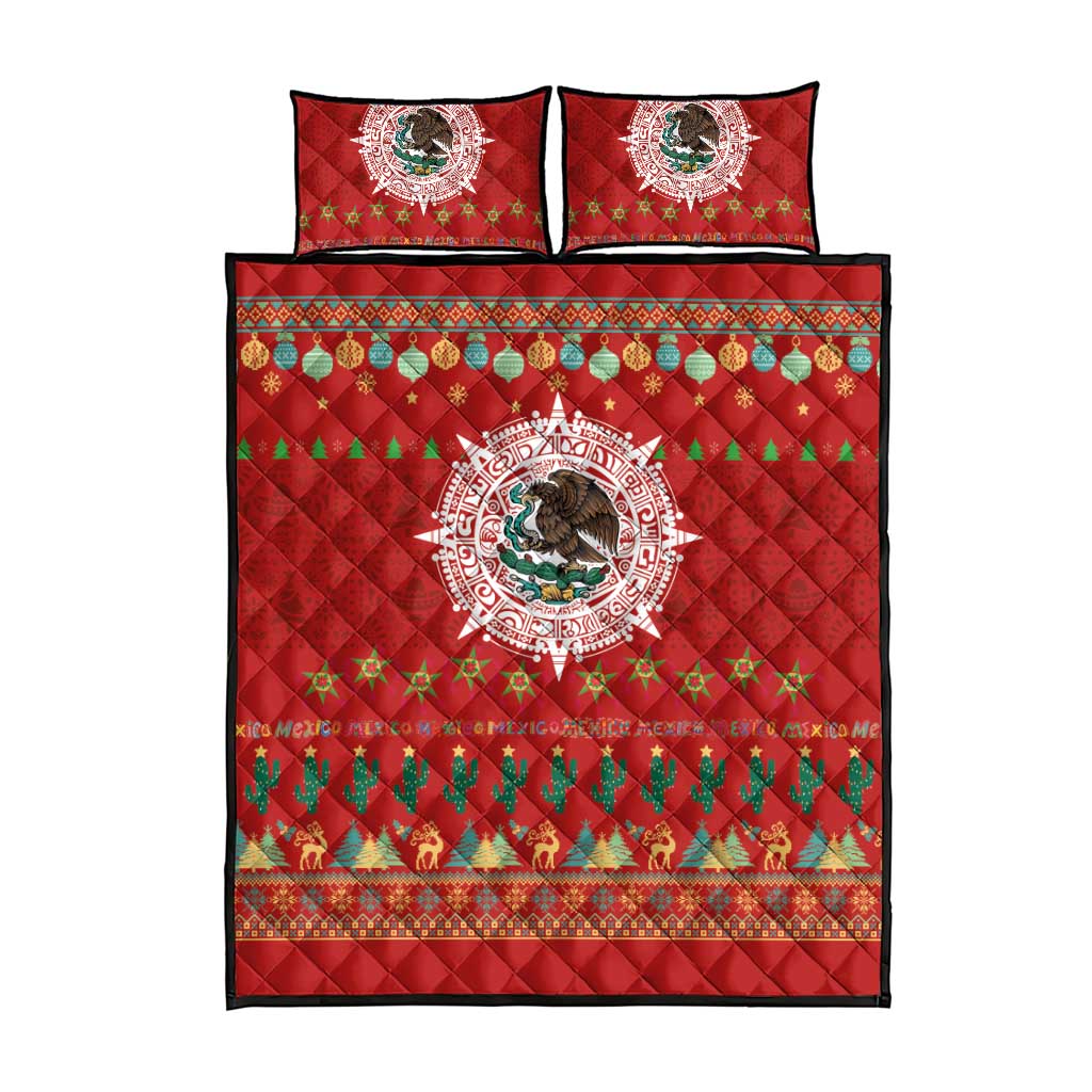 Mexico Merry Christmas Quilt Bed Set Mexican Cultural Emblem Xmas Style - Polynesian Pride