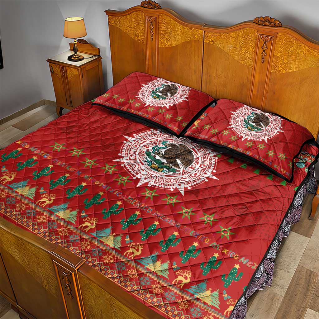 Mexico Merry Christmas Quilt Bed Set Mexican Cultural Emblem Xmas Style - Polynesian Pride