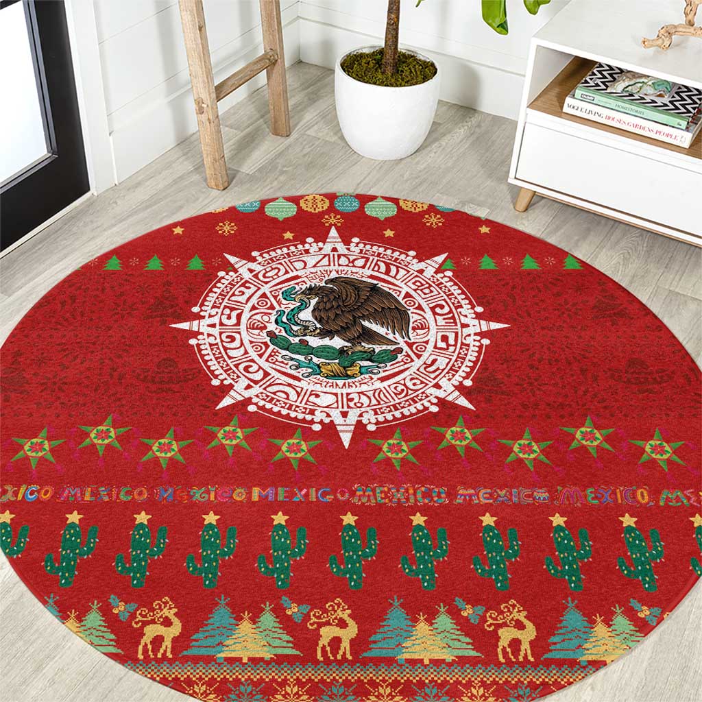 Mexico Merry Christmas Round Carpet Mexican Cultural Emblem Xmas Style - Polynesian Pride