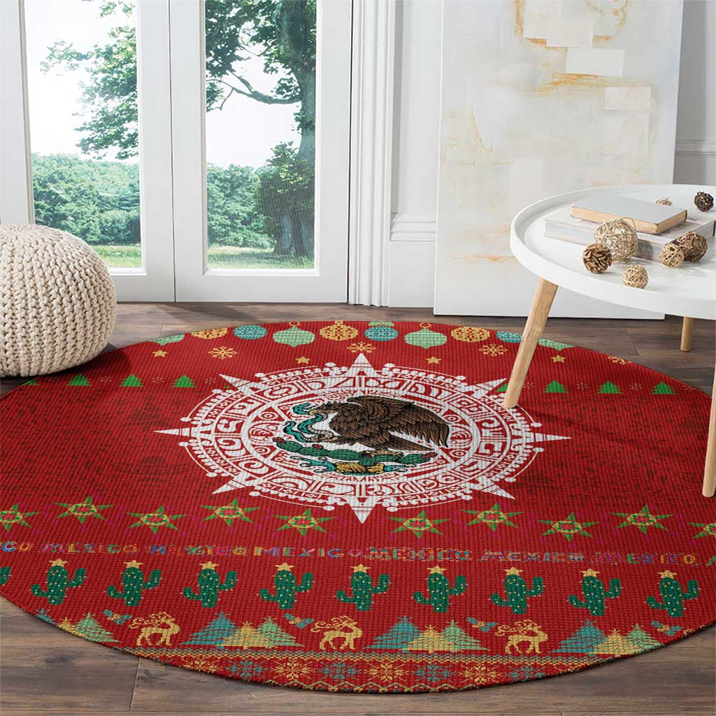 Mexico Merry Christmas Round Carpet Mexican Cultural Emblem Xmas Style - Polynesian Pride