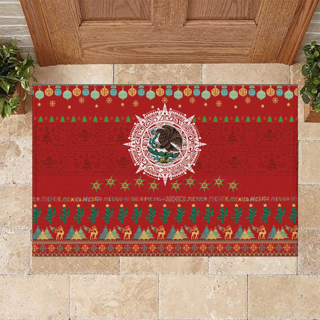 Mexico Merry Christmas Rubber Doormat Mexican Cultural Emblem Xmas Style - Polynesian Pride