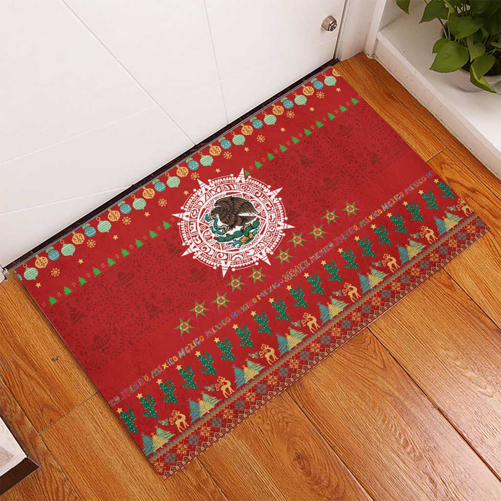 Mexico Merry Christmas Rubber Doormat Mexican Cultural Emblem Xmas Style - Polynesian Pride