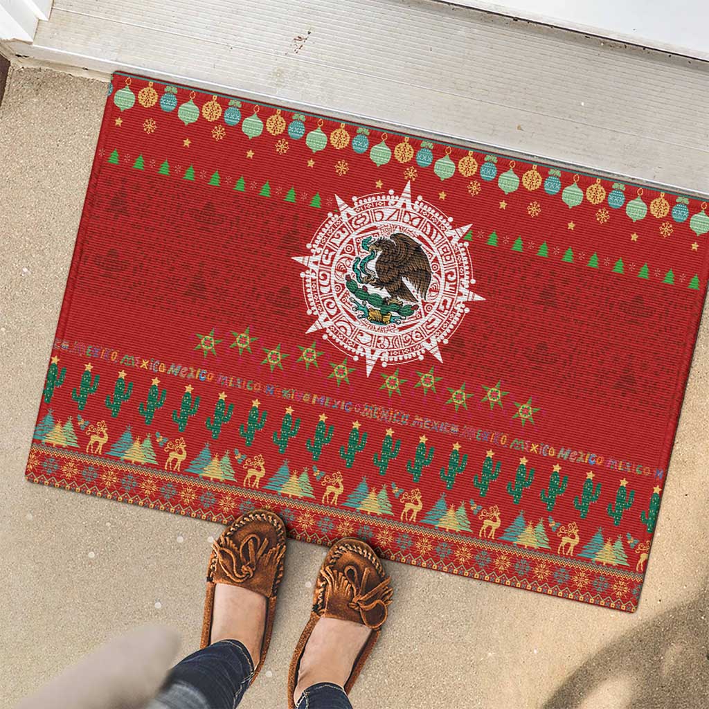 Mexico Merry Christmas Rubber Doormat Mexican Cultural Emblem Xmas Style - Polynesian Pride
