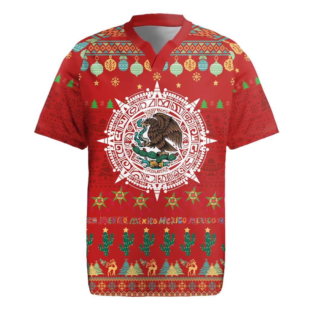 Mexico Merry Christmas Rugby Jersey Mexican Cultural Emblem Xmas Style - Polynesian Pride