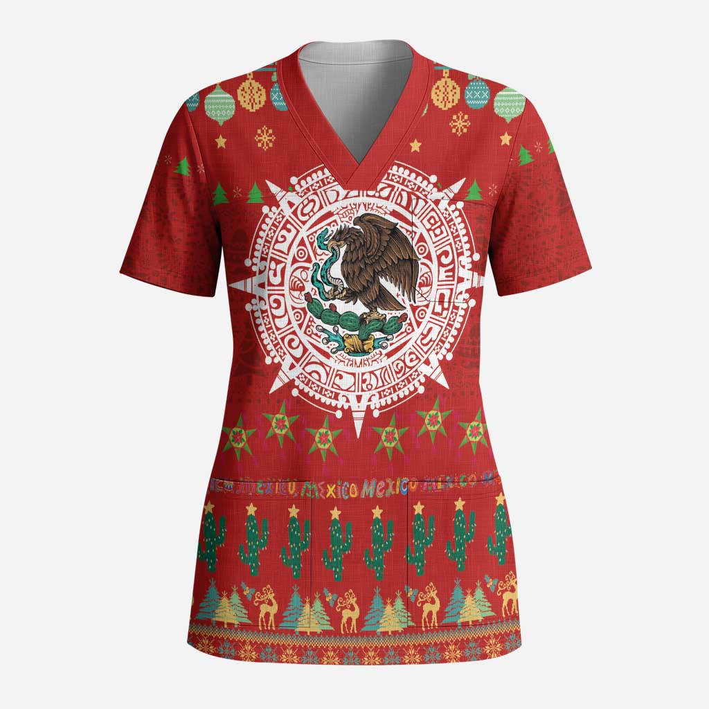 Mexico Merry Christmas Scrub Top Mexican Cultural Emblem Xmas Style - Polynesian Pride