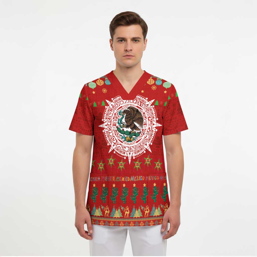 Mexico Merry Christmas Scrub Top Mexican Cultural Emblem Xmas Style - Polynesian Pride