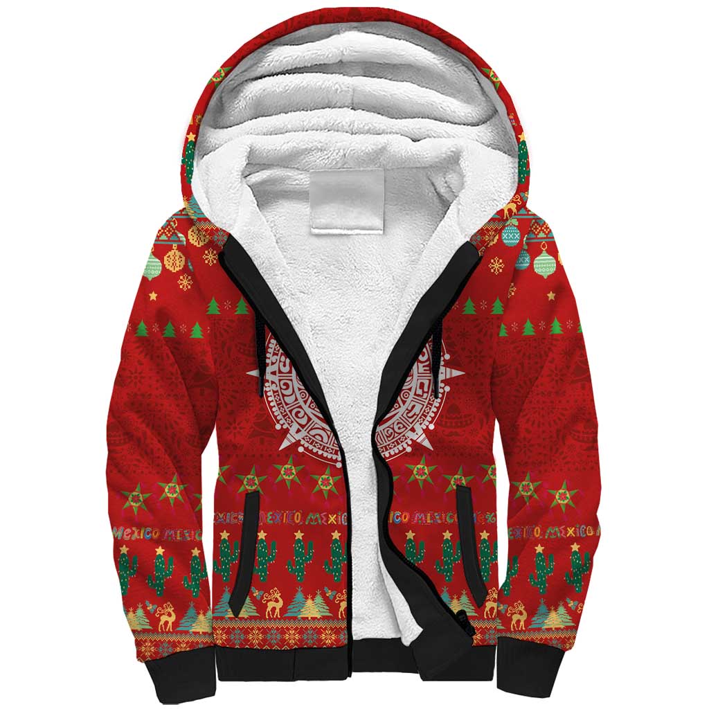 Mexico Merry Christmas Sherpa Hoodie Mexican Cultural Emblem Xmas Style - Polynesian Pride