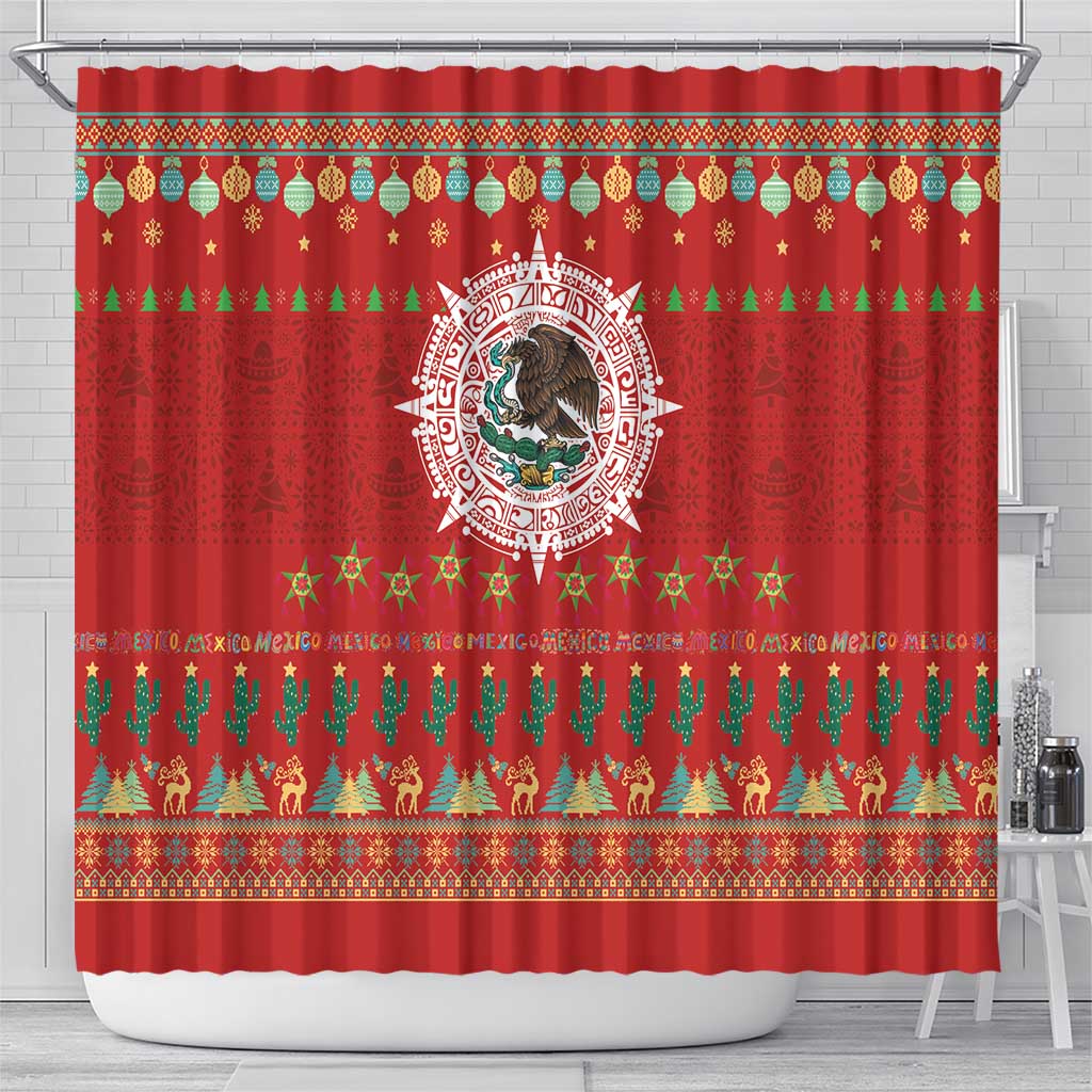 Mexico Merry Christmas Shower Curtain Mexican Cultural Emblem Xmas Style - Polynesian Pride