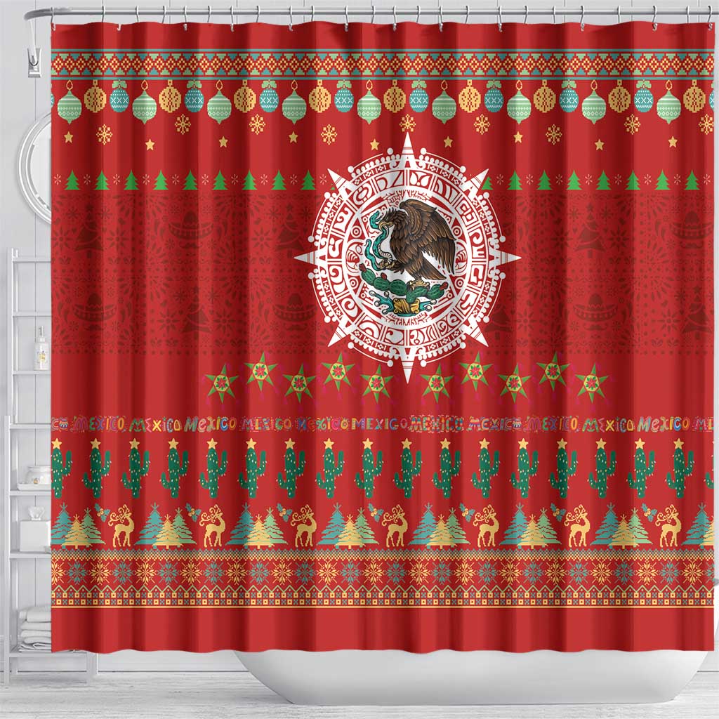 Mexico Merry Christmas Shower Curtain Mexican Cultural Emblem Xmas Style - Polynesian Pride
