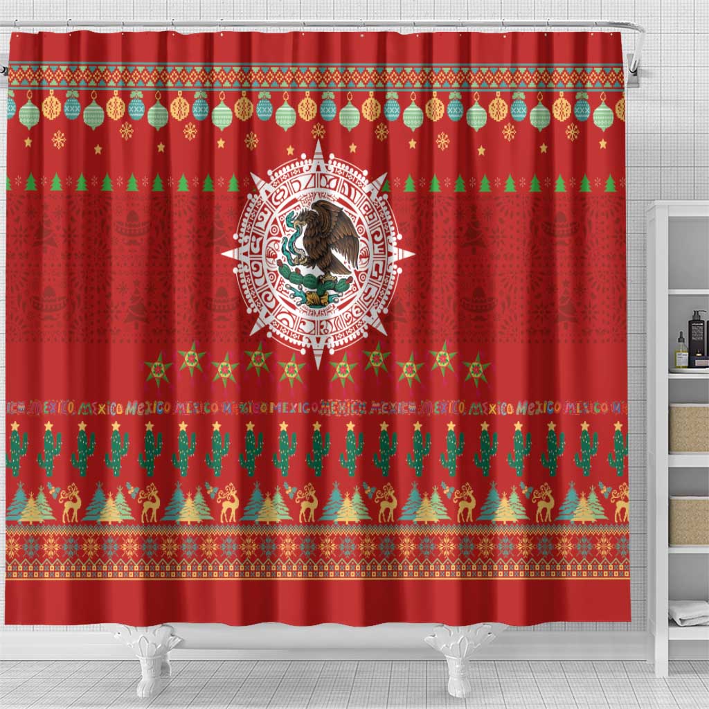 Mexico Merry Christmas Shower Curtain Mexican Cultural Emblem Xmas Style - Polynesian Pride