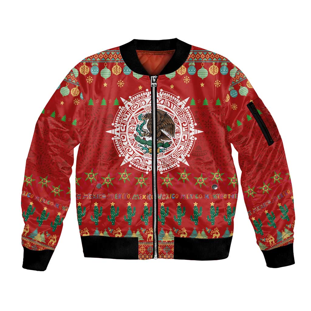 Mexico Merry Christmas Sleeve Zip Bomber Jacket Mexican Cultural Emblem Xmas Style - Polynesian Pride
