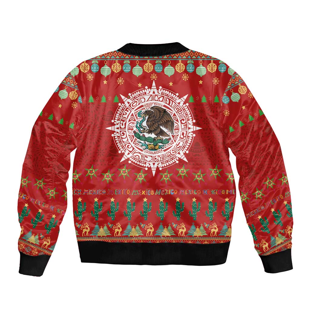 Mexico Merry Christmas Sleeve Zip Bomber Jacket Mexican Cultural Emblem Xmas Style - Polynesian Pride