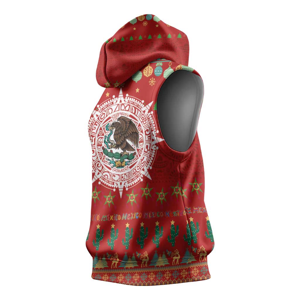 Mexico Merry Christmas Sleeveless Hoodie Mexican Cultural Emblem Xmas Style - Polynesian Pride