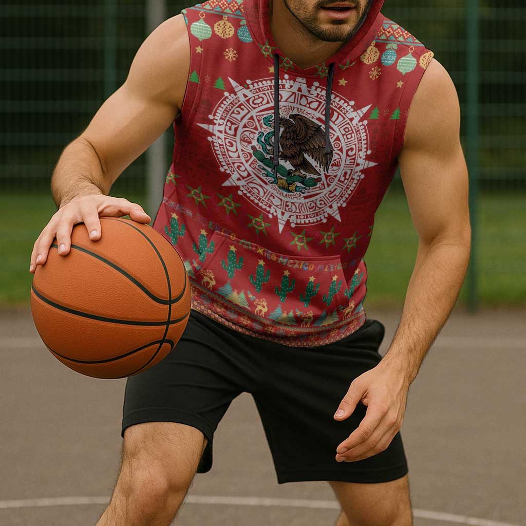 Mexico Merry Christmas Sleeveless Hoodie Mexican Cultural Emblem Xmas Style - Polynesian Pride