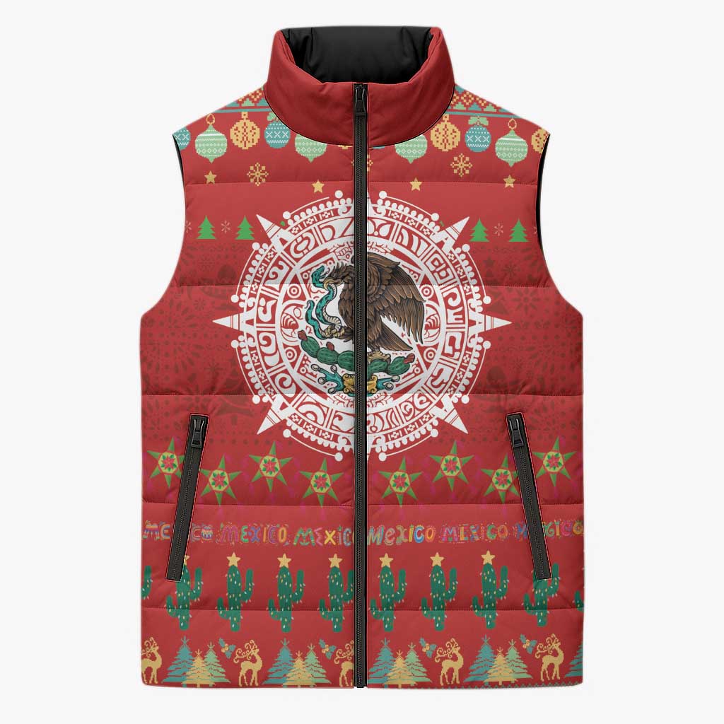 Mexico Merry Christmas Sleeveless Puffer Jacket Mexican Cultural Emblem Xmas Style - Polynesian Pride