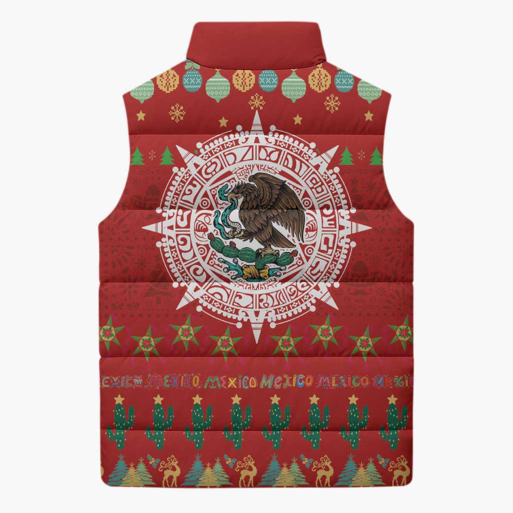 Mexico Merry Christmas Sleeveless Puffer Jacket Mexican Cultural Emblem Xmas Style - Polynesian Pride
