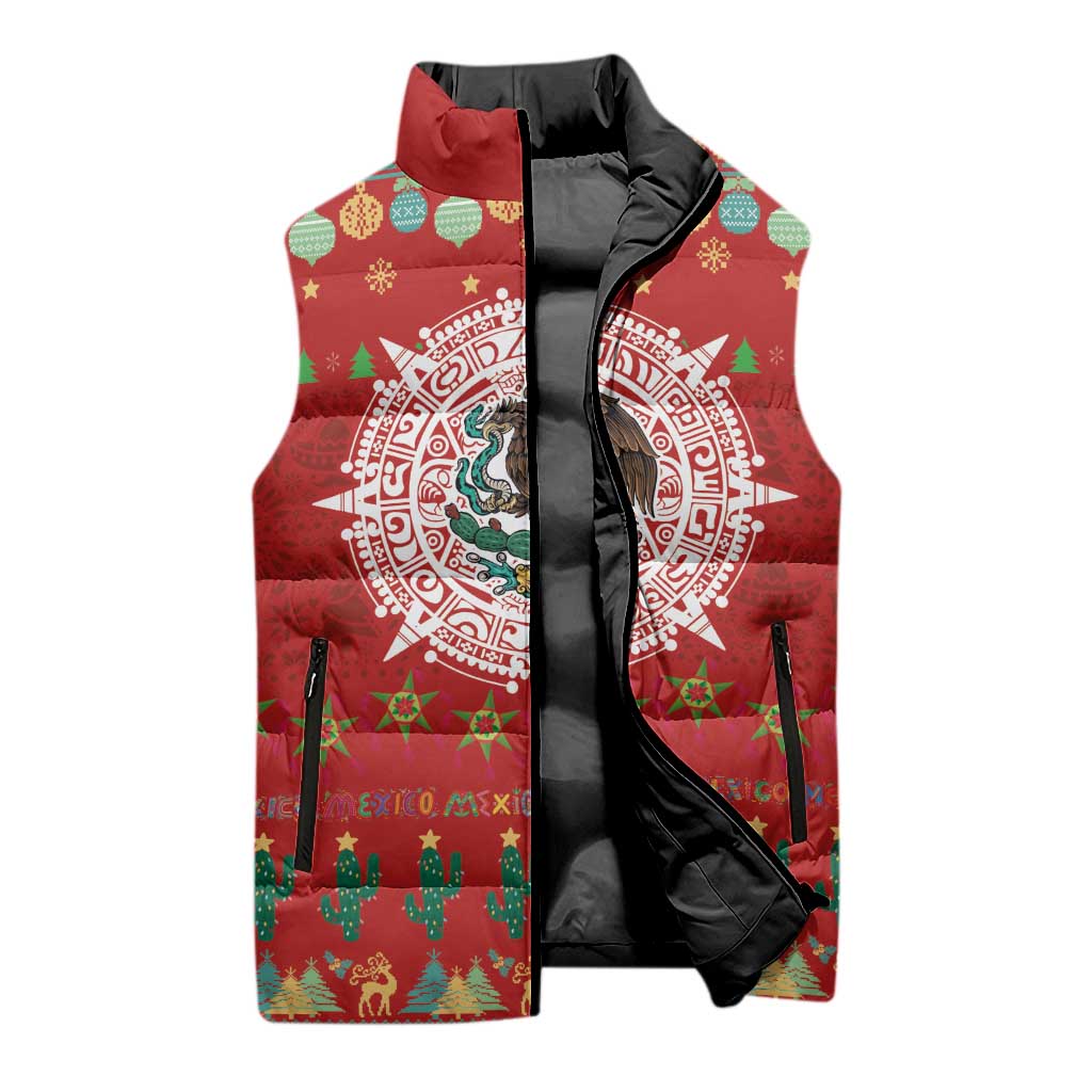 Mexico Merry Christmas Sleeveless Puffer Jacket Mexican Cultural Emblem Xmas Style - Polynesian Pride