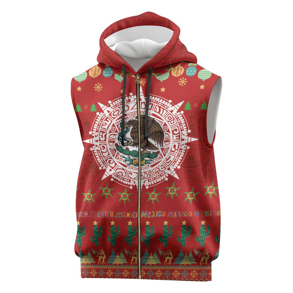 Mexico Merry Christmas Sleeveless Zip Hoodie Mexican Cultural Emblem Xmas Style - Polynesian Pride