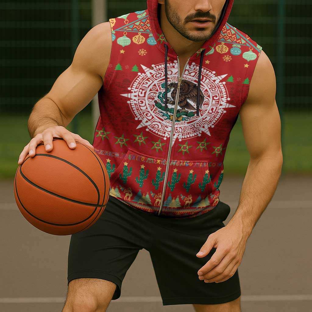 Mexico Merry Christmas Sleeveless Zip Hoodie Mexican Cultural Emblem Xmas Style - Polynesian Pride