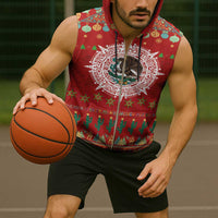 Mexico Merry Christmas Sleeveless Zip Hoodie Mexican Cultural Emblem Xmas Style - Polynesian Pride