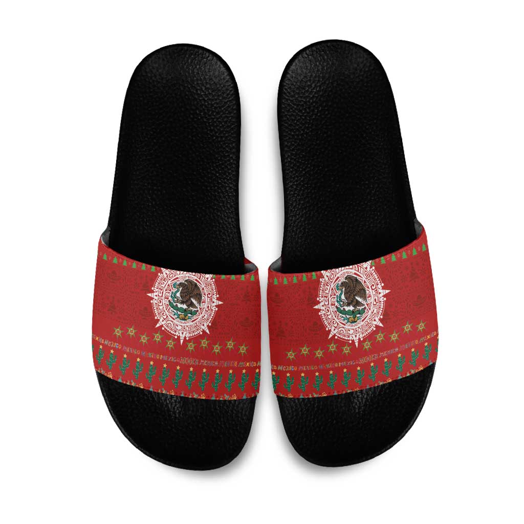Mexico Merry Christmas Slide Sandals Mexican Cultural Emblem Xmas Style - Polynesian Pride