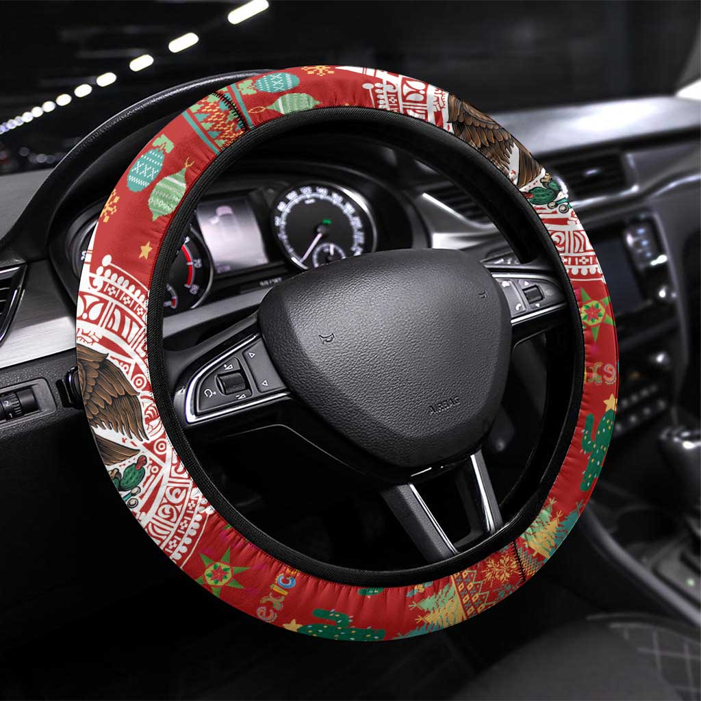 Mexico Merry Christmas Steering Wheel Cover Mexican Cultural Emblem Xmas Style - Polynesian Pride