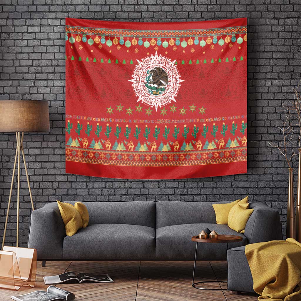 Mexico Merry Christmas Tapestry Mexican Cultural Emblem Xmas Style - Polynesian Pride