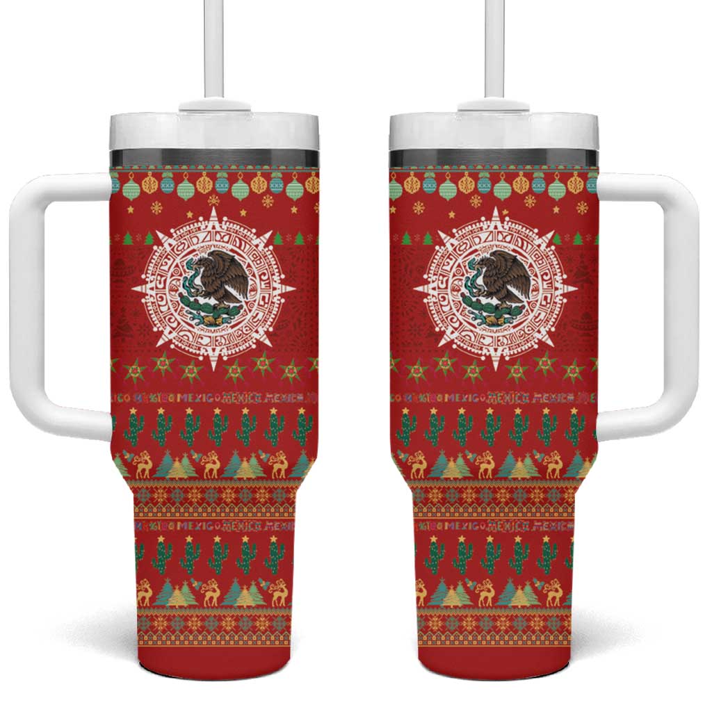 Mexico Merry Christmas Tumbler With Handle Mexican Cultural Emblem Xmas Style - Polynesian Pride