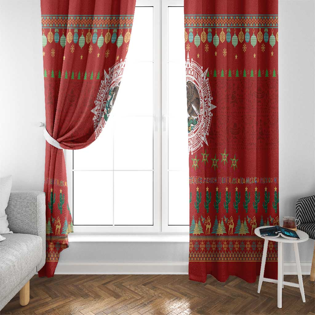 Mexico Merry Christmas Window Curtain Mexican Cultural Emblem Xmas Style - Polynesian Pride