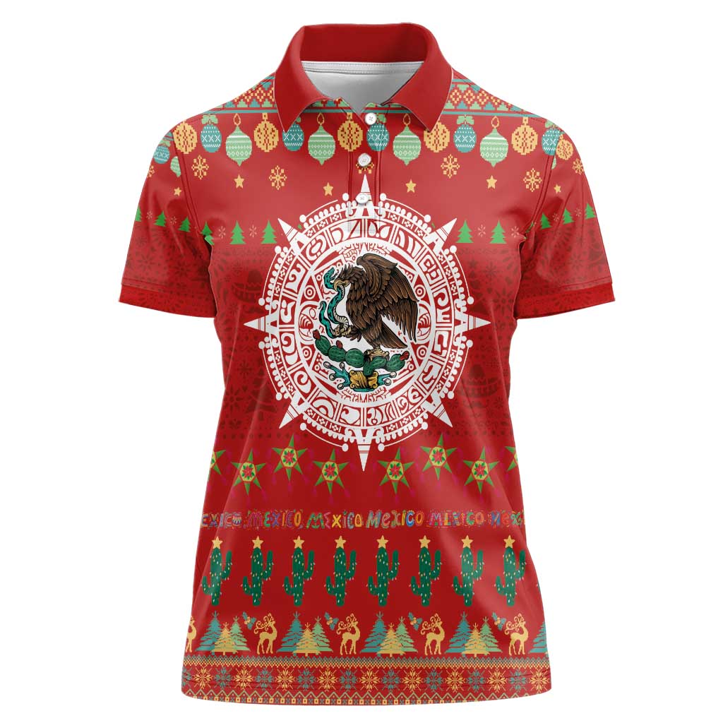Mexico Merry Christmas Women Polo Shirt Mexican Cultural Emblem Xmas Style - Polynesian Pride