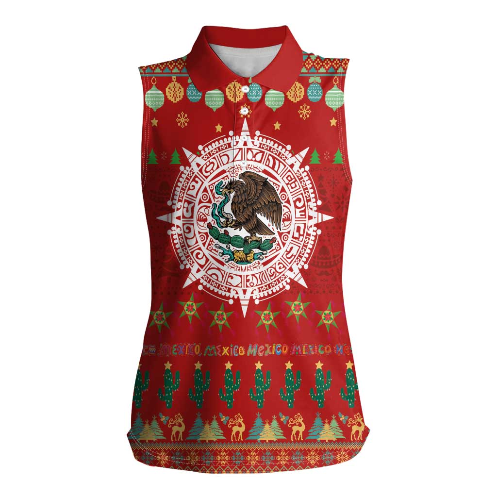 Mexico Merry Christmas Women Sleeveless Polo Shirt Mexican Cultural Emblem Xmas Style - Polynesian Pride